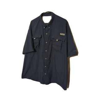 Columbia Men's PFG Short Sleeve Blue Size 2XL Omnishield Button Down Outdoors